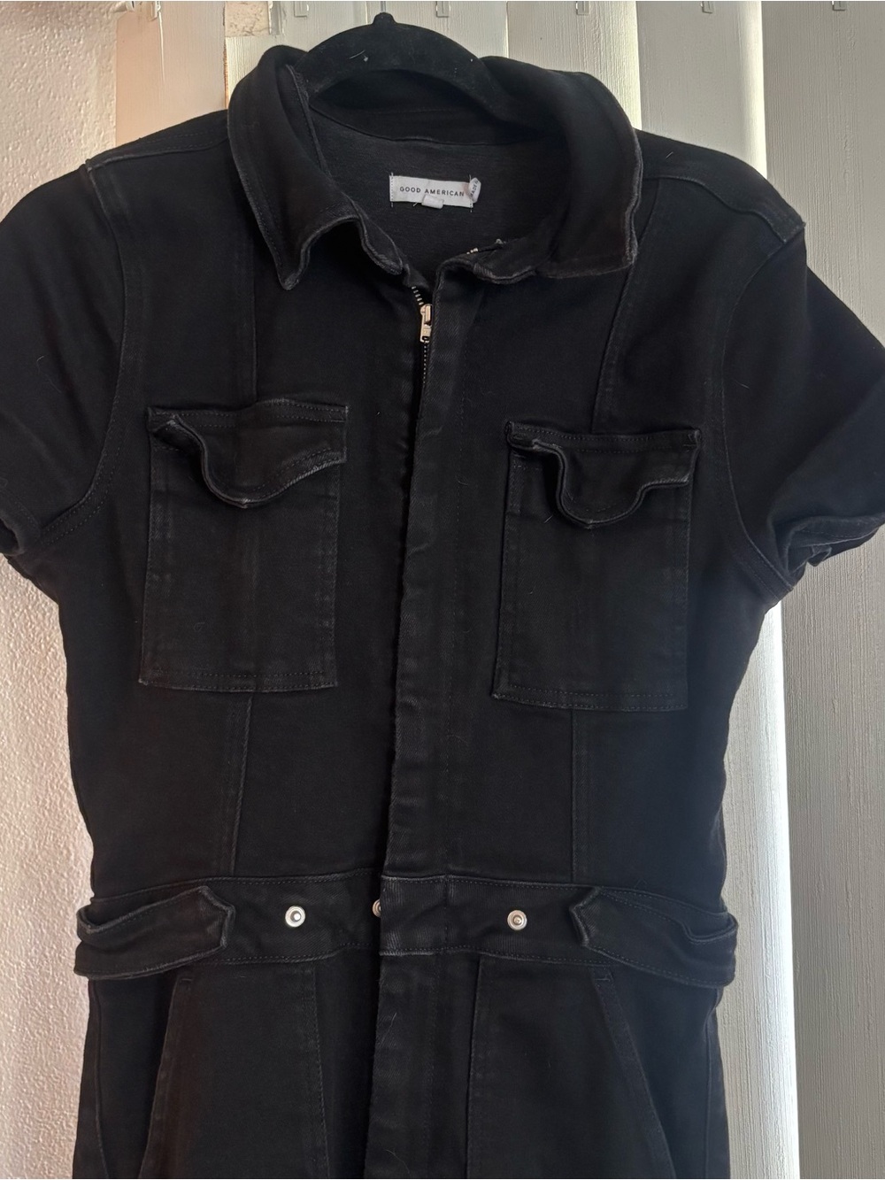 Good American size 3 Black Short-Sleeve Utility Romper Never Worn